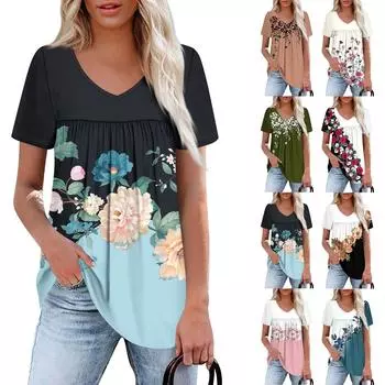 Женский повседневный топ с V-образным вырезом, коротким рукавом, оборкой на груди и принтом L армия зеленый