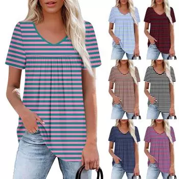 Женский повседневный топ с V-образным вырезом, коротким рукавом, оборкой на груди и принтом L чёрный