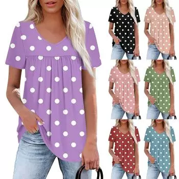 Женский повседневный топ с V-образным вырезом, коротким рукавом, оборкой на груди и принтом M зелёный