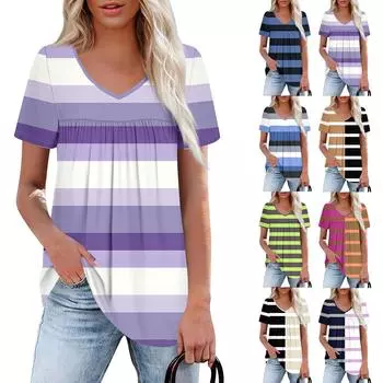 Женский повседневный топ с V-образным вырезом, коротким рукавом, оборкой на груди и принтом L чёрный