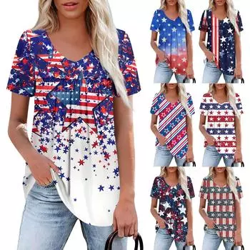 Женский повседневный топ с V-образным вырезом, коротким рукавом, оборкой на груди и принтом S