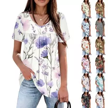 Женский повседневный топ с V-образным вырезом и короткими рукавами, плиссированный на груди, с короткими рукавами L бежевый