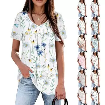 Женский повседневный топ с V-образным вырезом и короткими рукавами, плиссированный на груди, с короткими рукавами XL