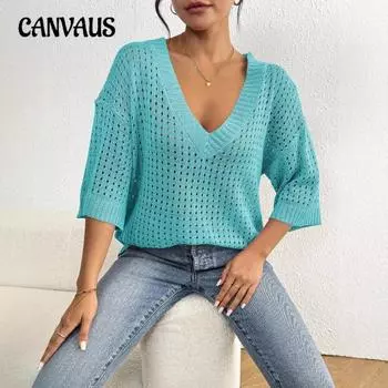 Женский повседневный топ с V-образным вырезом и рукавом пять четвертей One Size чёрный