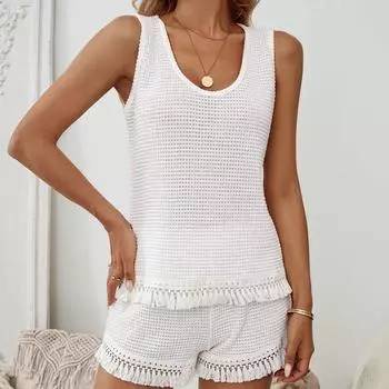 Женский повседневный топ-шорты больших размеров для дома S белый