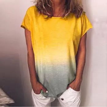 Женский повседневный топ, свободная футболка с радужным градиентным принтом, рубашки для йоги, фитнес-спортивный эластичный топ