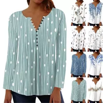 Женский повседневный топ свободного покроя с длинным рукавом и пуговицами XXL