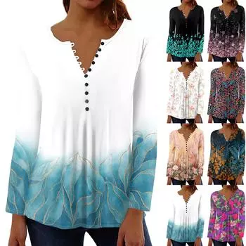 Женский повседневный топ свободного покроя с длинным рукавом и пуговицами XXL чёрный