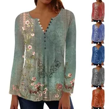 Женский повседневный топ свободного покроя с длинным рукавом и пуговицами XXXL зелёный