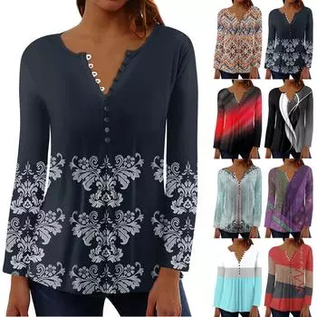 Женский повседневный топ свободного покроя с длинным рукавом и пуговицами L винный