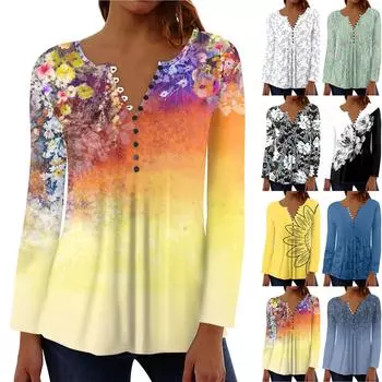 Женский повседневный топ свободного покроя с длинным рукавом и пуговицами XXL чёрный