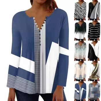 Женский повседневный топ свободного покроя с длинным рукавом и пуговицами XL синий