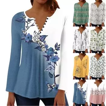 Женский повседневный топ свободного покроя с длинным рукавом и пуговицами XXXL