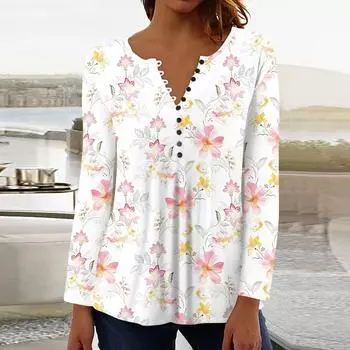 Женский повседневный топ свободного покроя с длинным рукавом и пуговицами M