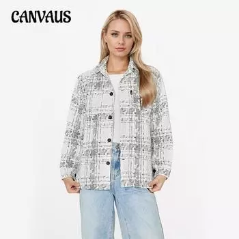 Женский повседневный твидовый пиджак с длинными рукавами и клетчатым принтом M белый