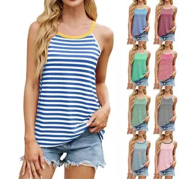 Женский повседневный удобный регулируемый сексуальный с открытой спиной модный полосатый топ-жилет L чёрный