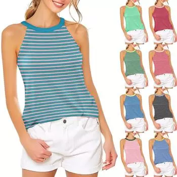 Женский повседневный удобный регулируемый сексуальный с открытой спиной модный полосатый топ-жилет L чёрный