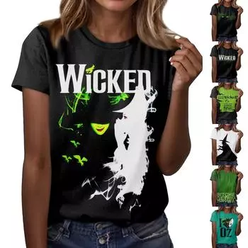 Женский повседневный удобный свитер с принтом ведьмы и короткими рукавами и свободным воротом M чёрный