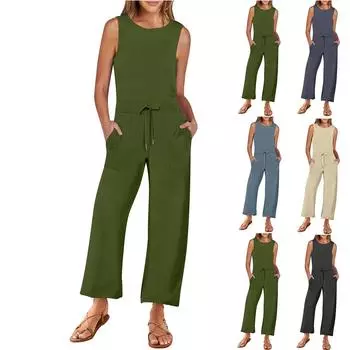 Женский повседневный универсальный однотонный комбинезон без рукавов из девяти предметов L