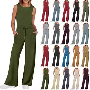 Женский повседневный универсальный однотонный комбинезон прямого силуэта без рукавов для поездок на работу XXL бежевый