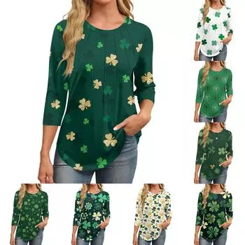 Женский повседневный универсальный топ с круглым вырезом и цветочным узором в горошек и длинными рукавами XXL белый