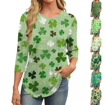 Женский повседневный универсальный топ с круглым вырезом и цветочным узором в горошек и длинными рукавами XXXL