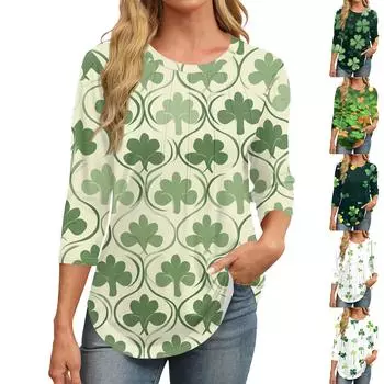 Женский повседневный универсальный топ с круглым вырезом и цветочным узором в горошек и длинными рукавами S