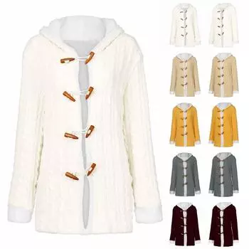 Женский повседневный вязанный кашемировый кардиган на пуговицах с длинным рукавом, толстый теплый кардиган с капюшоном, пальто L серый