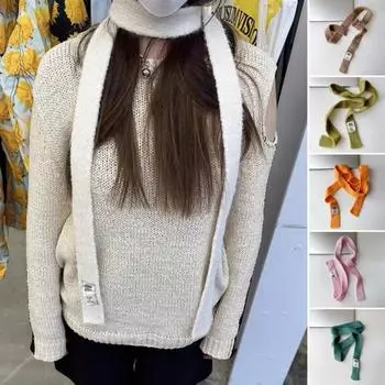 Женский повседневный вязаный шарф, осенне-зимний однотонный теплый тонкий шарф с буквенным логотипом, модные аксессуары