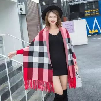 Женский повседневный вязаный свитер в полоску толстый платок кардиганы осенние и зимние наряды one size красный