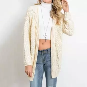 Женский повседневный вязаный свободный массивный свитер с открытым передом, кардиган, пальто с длинными рукавами, верхняя одежда M бежевый