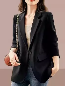 Женский повседневный жакет, весенний свободный жакет средней длины S чёрный