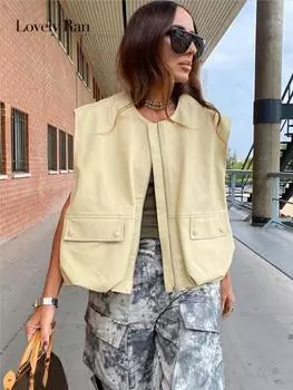 Женский повседневный жилет без рукавов с карманом на молнии и круглым вырезом, свободная женская верхняя одежда, модный повседневный женский жилет 2023, женская уличная одежда XS чёрный