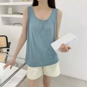 Женский повседневный жилет без рукавов с круглым вырезом, топы на бретелях, свободный крой, однотонные плиссированные спортивные топы для бега, йоги, уличная одежда M розовый