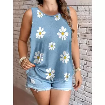 Женский повседневный жилет без рукавов с принтом ромашек больших размеров - мягкий и легкий летний модный S