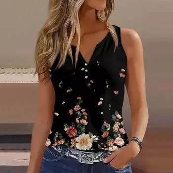 Женский повседневный жилет без рукавов с принтом и V-образным вырезом L