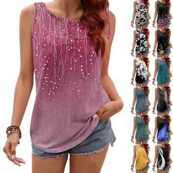 Женский повседневный жилет без рукавов с принтом и V-образным вырезом L чёрный