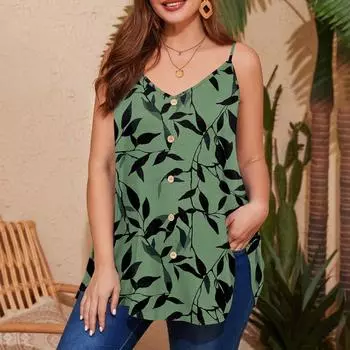 Женский повседневный жилет больших размеров с регулируемыми бретелями, топ без рукавов с V-образным вырезом XXXL