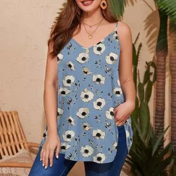 Женский повседневный жилет больших размеров с регулируемыми бретелями, топ без рукавов с V-образным вырезом XL