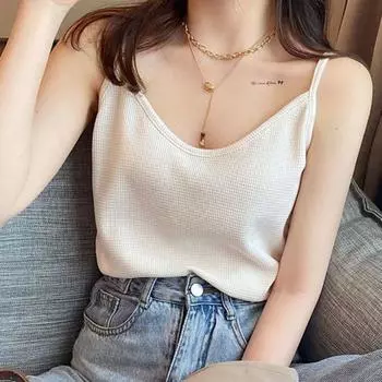 Женский повседневный жилет с круглым вырезом без рукавов, свободные топы на бретелях, однотонные летние базовые топы с тонкой вафельной текстурой L белый