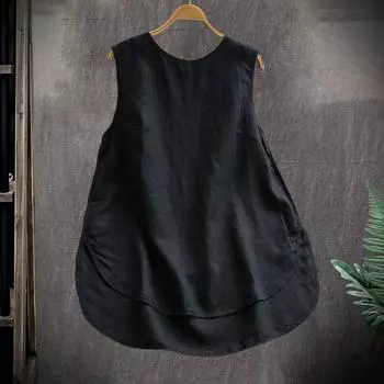 Женский повседневный жилет с круглым вырезом без рукавов, однотонный свободный крой, майки, летние неровные подол, пуловеры M хаки