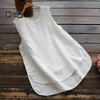 Женский повседневный жилет с круглым вырезом без рукавов, однотонный свободный крой, майки, летние неровные подол, пуловеры M чёрный