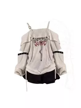 Женский принт-пуловер, вязаный свитер Harajuku, корейский Y2k, длинные рукава, свитера оверсайз, джемпер, винтажная одежда 2000-х годов M