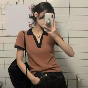 Женский приталенный крой с v-образным вырезом и короткими рукавами Женские короткие рукава Удобный дышащий полиэстер S-XL Тонкие короткие рукава Женские повседневные короткие рукава XL