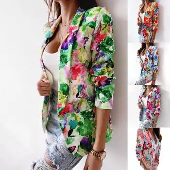 Женский приталенный маленький блейзер с принтом лацканов на весну и осень L зелёный