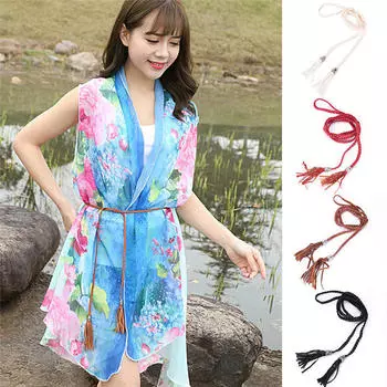 Женский простой пояс из искусственной кожи в стиле бохо с кисточками, плетеный пояс с тонкой талией и веревкой 135cm-175cm коричневый