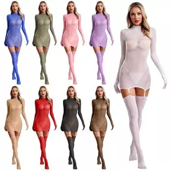 Женский прозрачный облегающий комбинезон колготки чулочно-носочные изделия чулки с подвязками боди ролевые игры костюм женское нижнее белье One Size