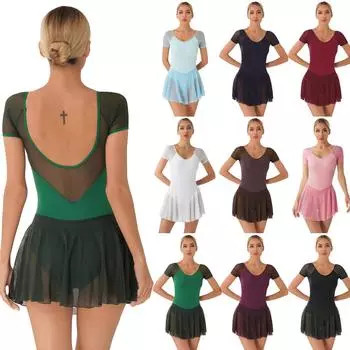 Женский прозрачный сетчатый купальник с открытой спиной и оборчатой юбкой для балета, гимнастики, тренировок и выступлений на сцене S темно-фиолетового