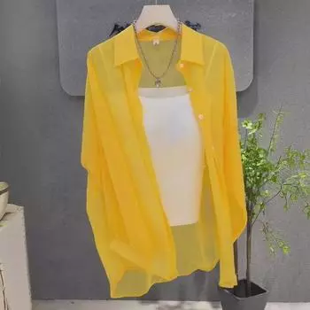 Женский прозрачный шифоновый солнцезащитный кардиган с длинными рукавами - легкая летняя верхняя одежда L [55-62.5 kg] зелёный