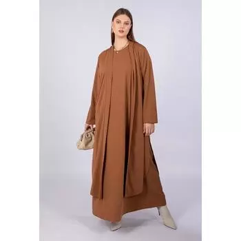 Женский прямой базовый костюм большого размера, комплект из 2 предметов, верблюжий